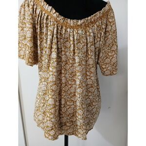 Faherty Off The Shoulder Floral Print Tunic Top Blouse Women's XL Made in India